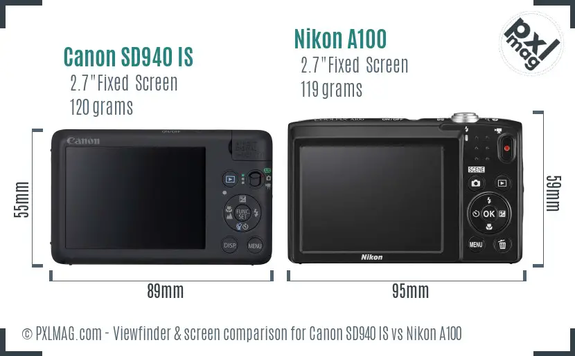 Canon SD940 IS vs Nikon A100 Screen and Viewfinder comparison