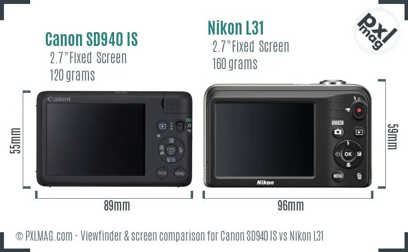 Canon SD940 IS vs Nikon L31 Screen and Viewfinder comparison