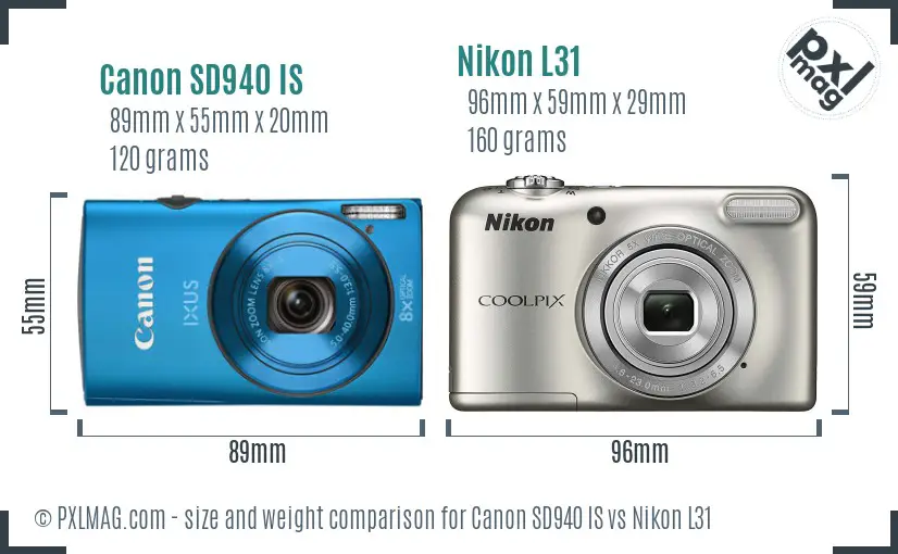 Canon SD940 IS vs Nikon L31 size comparison