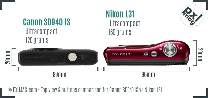 Canon SD940 IS vs Nikon L31 top view buttons comparison