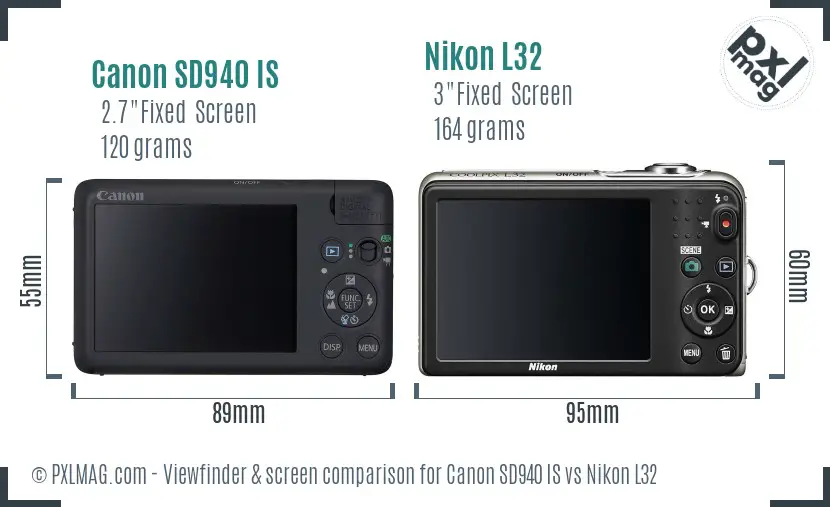 Canon SD940 IS vs Nikon L32 Screen and Viewfinder comparison