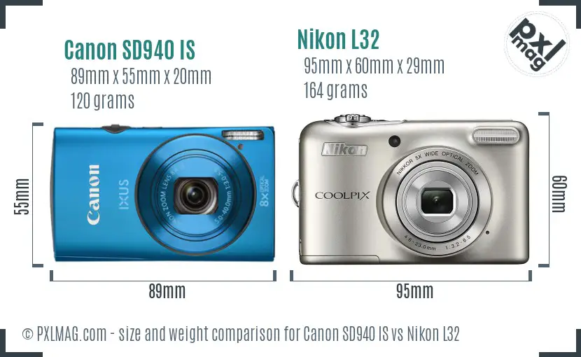 Canon SD940 IS vs Nikon L32 size comparison