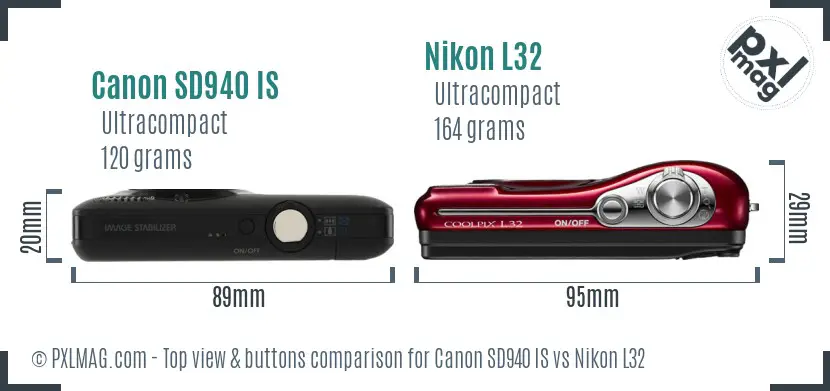 Canon SD940 IS vs Nikon L32 top view buttons comparison