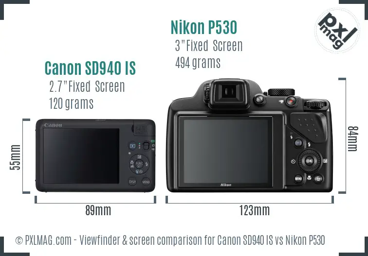 Canon SD940 IS vs Nikon P530 Screen and Viewfinder comparison