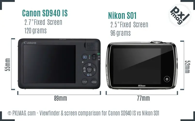 Canon SD940 IS vs Nikon S01 Screen and Viewfinder comparison