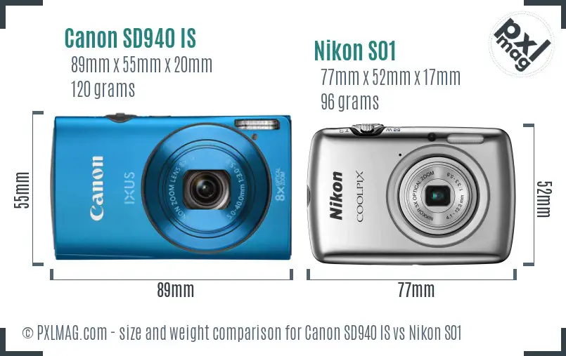 Canon SD940 IS vs Nikon S01 size comparison