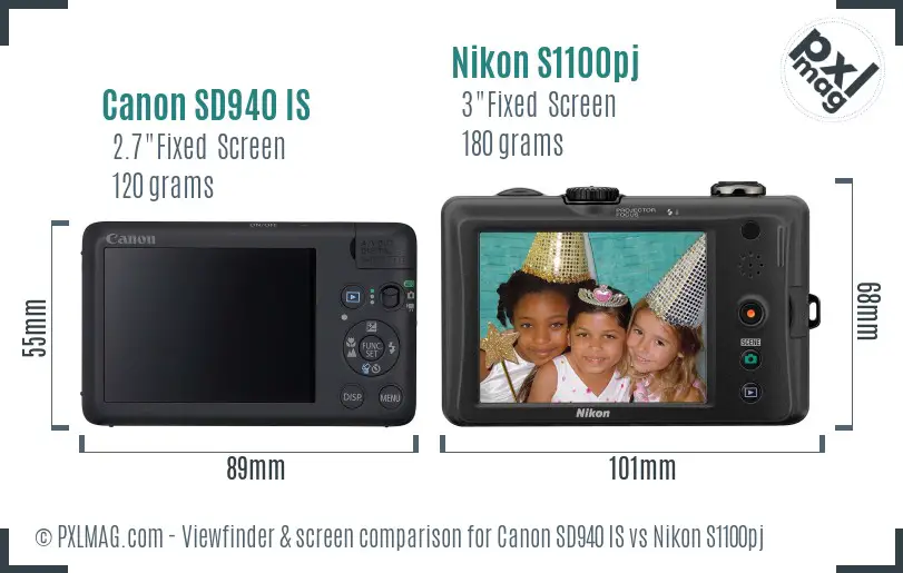 Canon SD940 IS vs Nikon S1100pj Screen and Viewfinder comparison