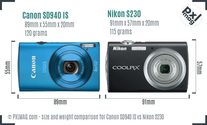 Canon SD940 IS vs Nikon S230 size comparison