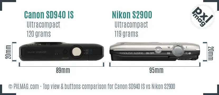 Canon SD940 IS vs Nikon S2900 top view buttons comparison