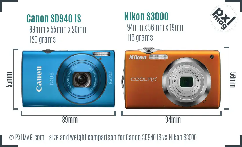 Canon SD940 IS vs Nikon S3000 size comparison