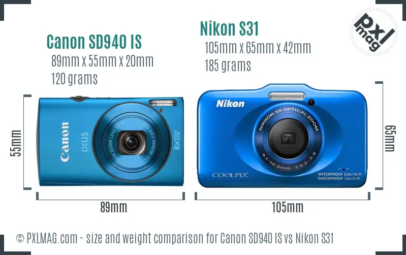 Canon SD940 IS vs Nikon S31 size comparison Canon SD940 IS vs Nikon S31 size comparison