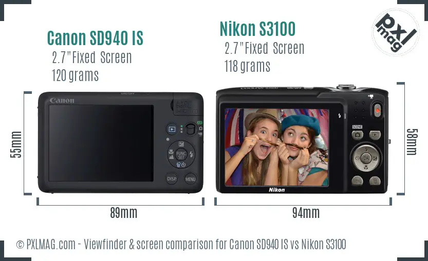 Canon SD940 IS vs Nikon S3100 Screen and Viewfinder comparison