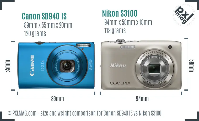 Canon SD940 IS vs Nikon S3100 size comparison
