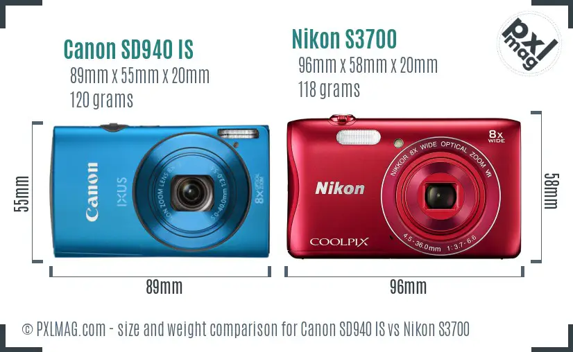 Canon SD940 IS vs Nikon S3700 size comparison