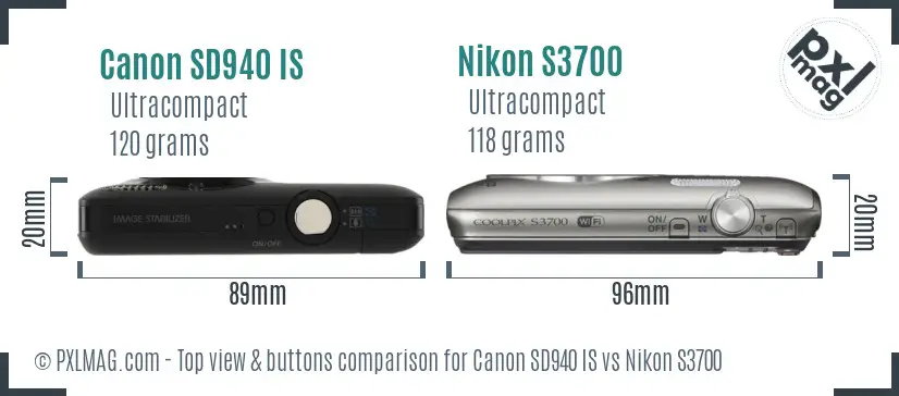 Canon SD940 IS vs Nikon S3700 top view buttons comparison