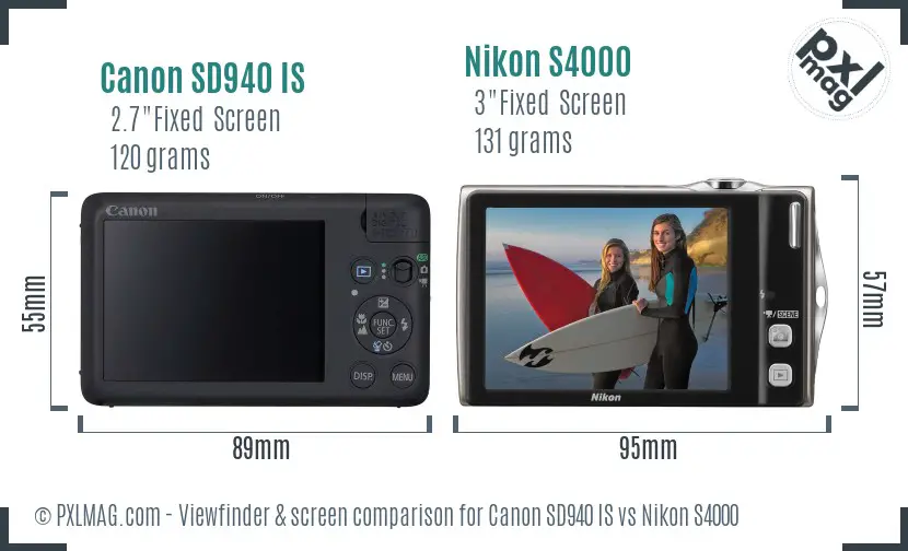 Canon SD940 IS vs Nikon S4000 Screen and Viewfinder comparison