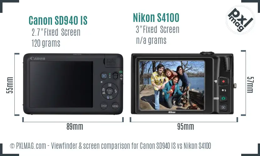 Canon SD940 IS vs Nikon S4100 Screen and Viewfinder comparison