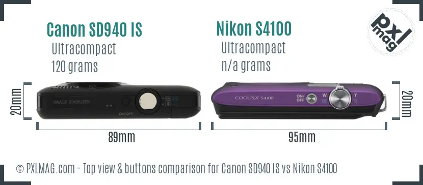 Canon SD940 IS vs Nikon S4100 top view buttons comparison