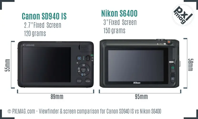 Canon SD940 IS vs Nikon S6400 Screen and Viewfinder comparison