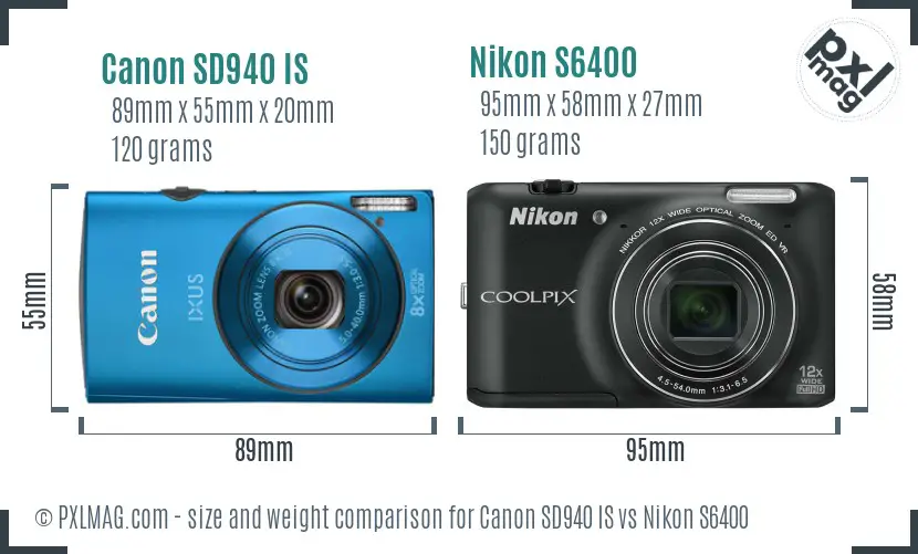 Canon SD940 IS vs Nikon S6400 size comparison