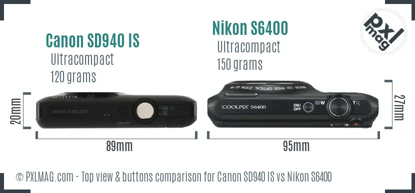 Canon SD940 IS vs Nikon S6400 top view buttons comparison