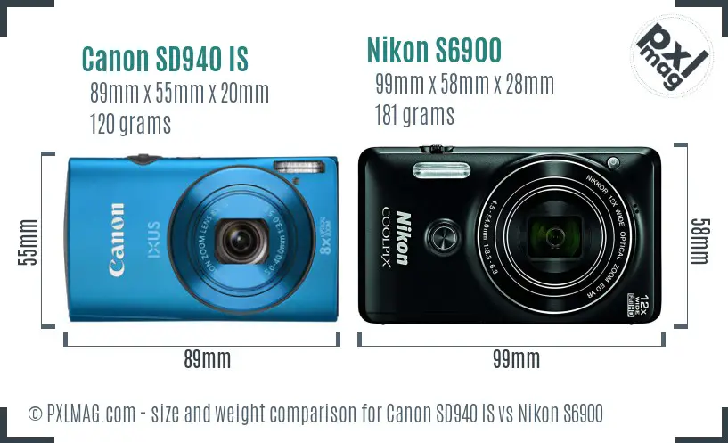 Canon SD940 IS vs Nikon S6900 size comparison