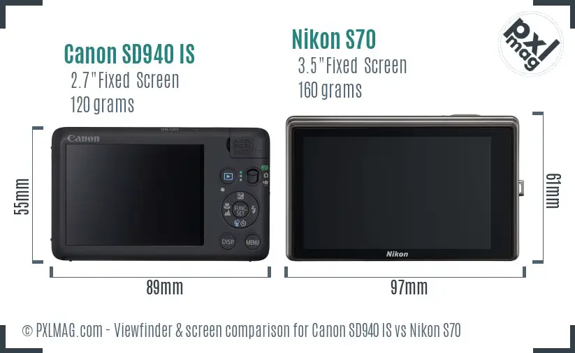 Canon SD940 IS vs Nikon S70 Screen and Viewfinder comparison