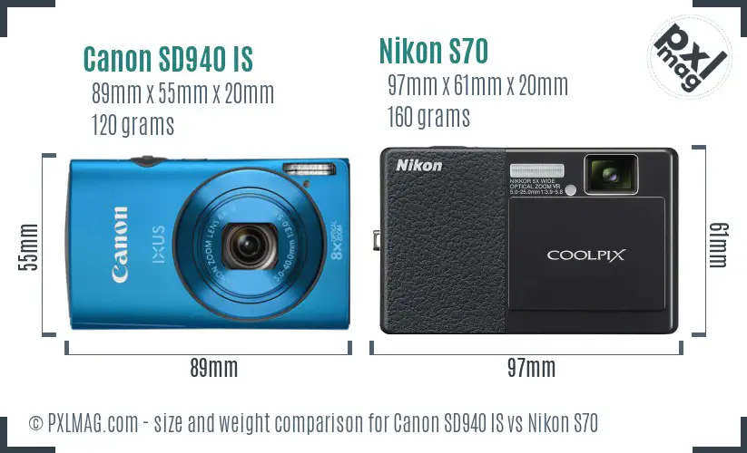 Canon SD940 IS vs Nikon S70 size comparison