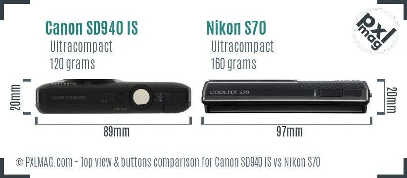 Canon SD940 IS vs Nikon S70 top view buttons comparison