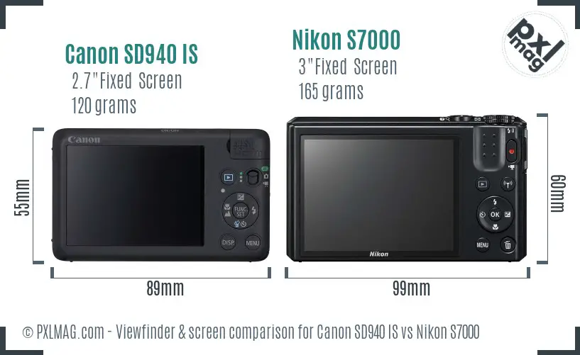 Canon SD940 IS vs Nikon S7000 Screen and Viewfinder comparison