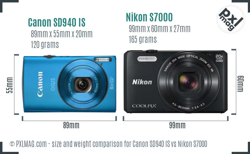 Canon SD940 IS vs Nikon S7000 size comparison