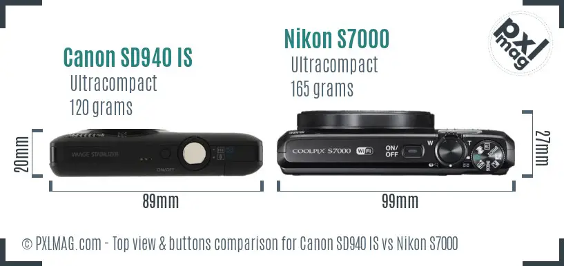 Canon SD940 IS vs Nikon S7000 top view buttons comparison