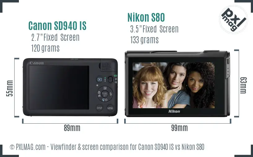 Canon SD940 IS vs Nikon S80 Screen and Viewfinder comparison