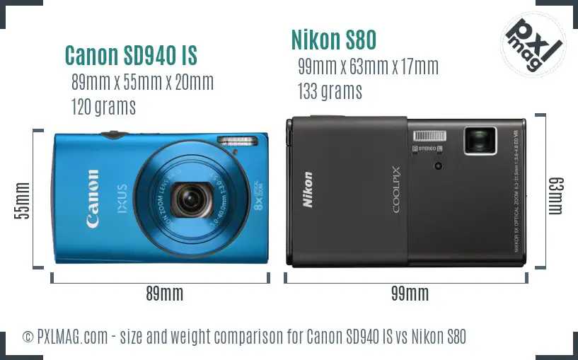 Canon SD940 IS vs Nikon S80 size comparison