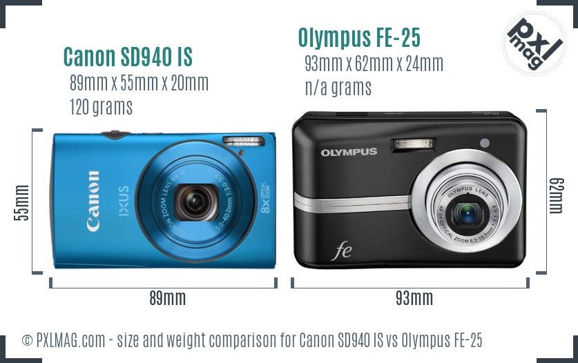 Canon SD940 IS vs Olympus FE-25 size comparison