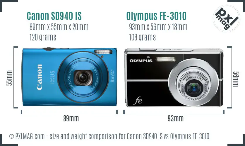 Canon SD940 IS vs Olympus FE-3010 size comparison