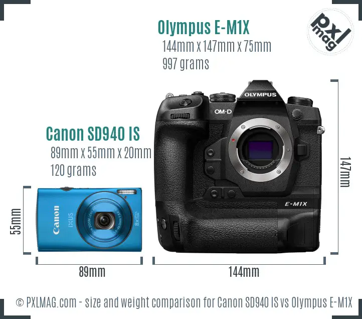 Canon SD940 IS vs Olympus E-M1X size comparison