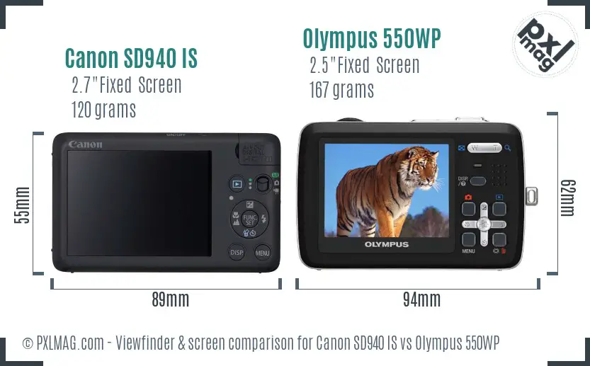 Canon SD940 IS vs Olympus 550WP Screen and Viewfinder comparison