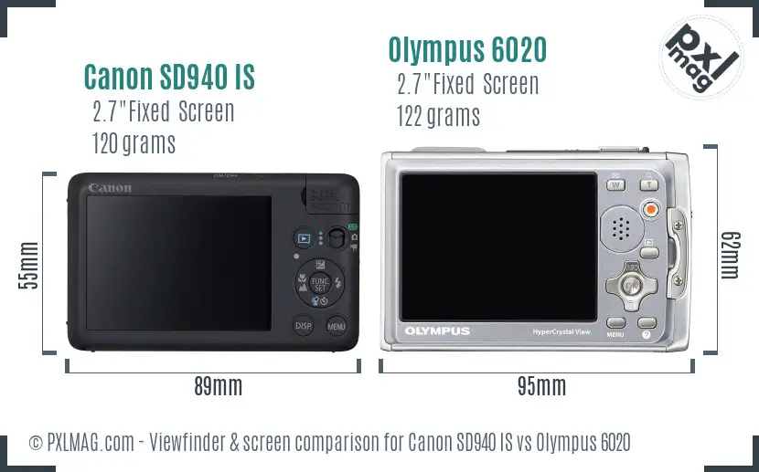 Canon SD940 IS vs Olympus 6020 Screen and Viewfinder comparison
