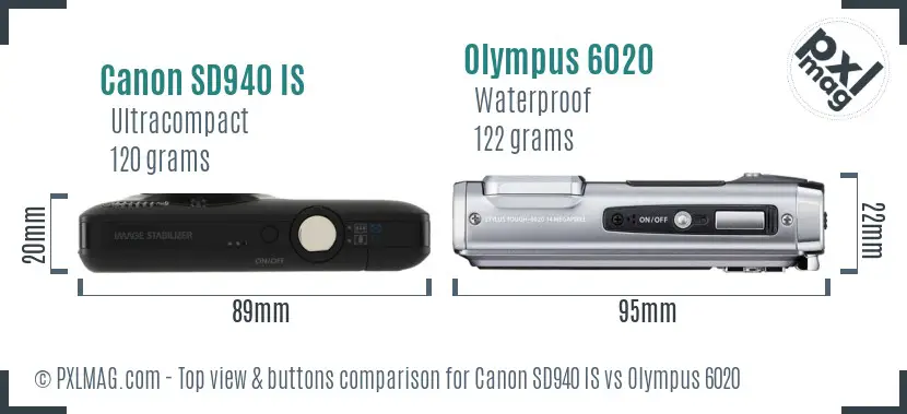 Canon SD940 IS vs Olympus 6020 top view buttons comparison