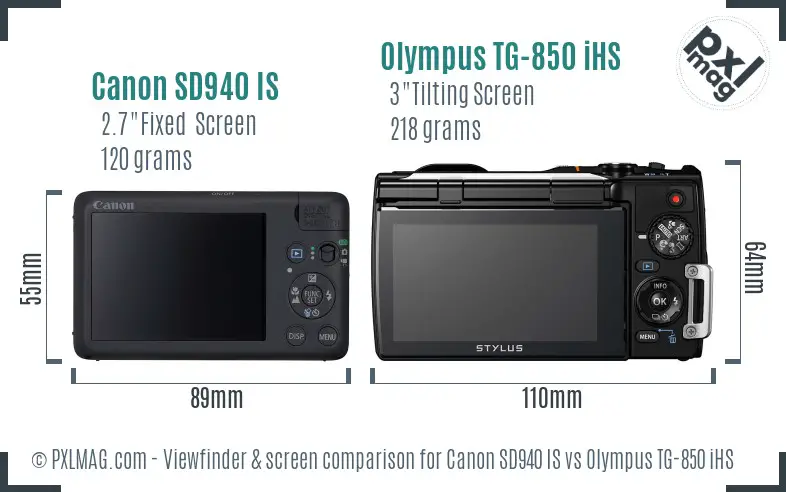Canon SD940 IS vs Olympus TG-850 iHS Screen and Viewfinder comparison