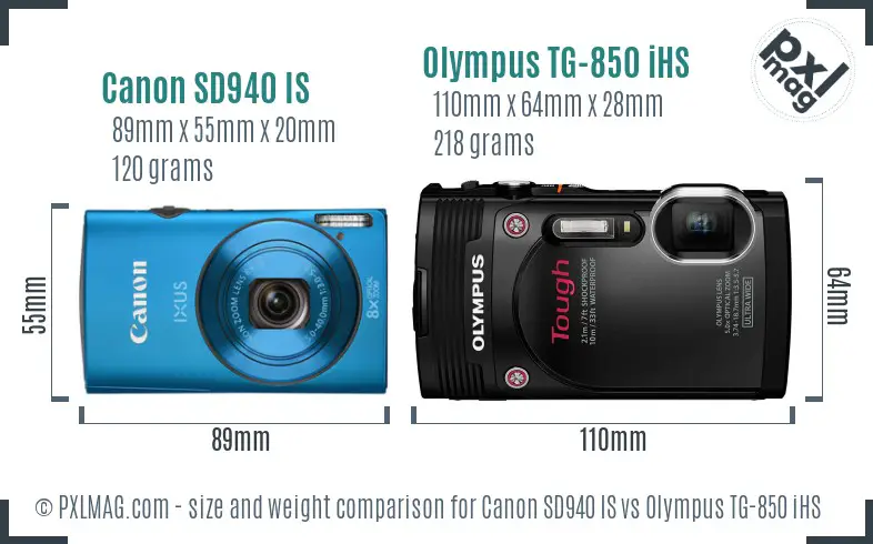 Canon SD940 IS vs Olympus TG-850 iHS size comparison