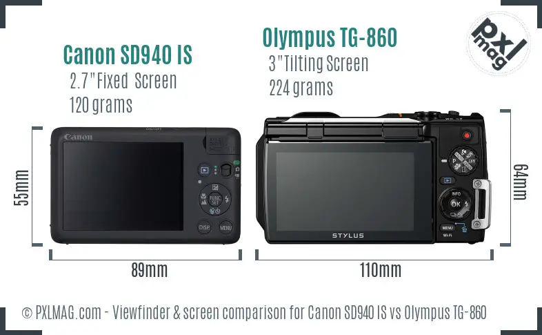 Canon SD940 IS vs Olympus TG-860 Screen and Viewfinder comparison