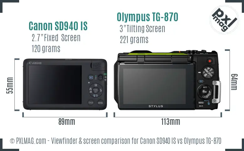 Canon SD940 IS vs Olympus TG-870 Screen and Viewfinder comparison