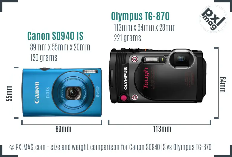 Canon SD940 IS vs Olympus TG-870 size comparison