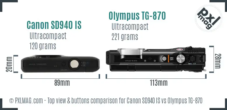Canon SD940 IS vs Olympus TG-870 top view buttons comparison