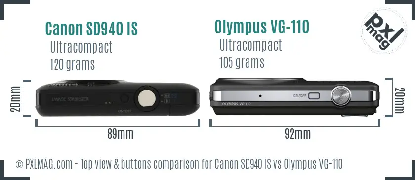 Canon SD940 IS vs Olympus VG-110 top view buttons comparison