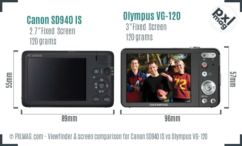 Canon SD940 IS vs Olympus VG-120 Screen and Viewfinder comparison
