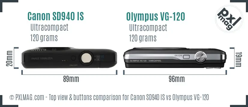 Canon SD940 IS vs Olympus VG-120 top view buttons comparison