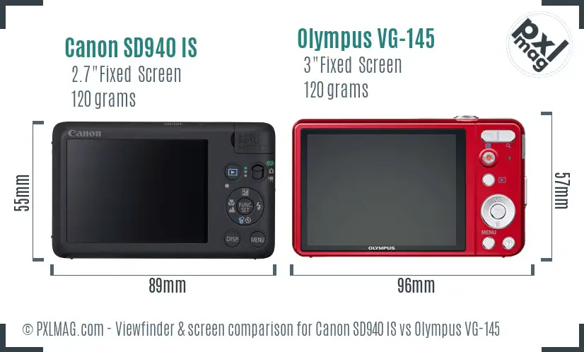 Canon SD940 IS vs Olympus VG-145 Screen and Viewfinder comparison